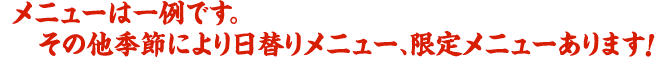 メニューは一例です。その他季節により日替わりメニュー、限定メニューがあります！